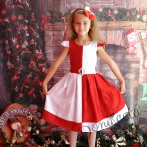 Официална детска рокля в червено и бяло 