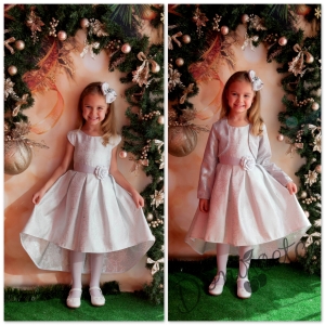Официална детска рокля в сребристо с голяма панделка отзад Тамара