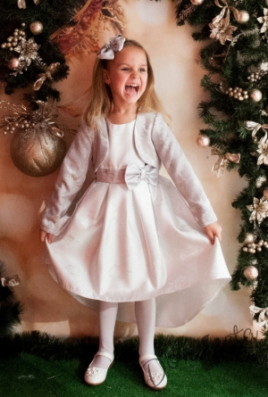 Официална детска рокля в сребристо с болеро