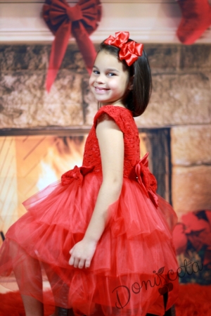 Официална детска рокля от релефна бутикова дантела и тюл