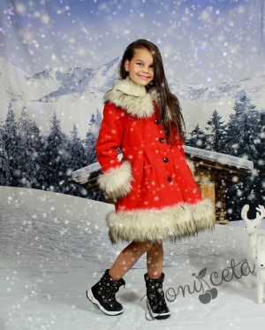 Детско палто за момиче в червено с еко кожа