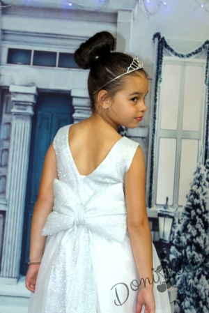 Официална детска дълг рокля с тюл и сребристо Снежана