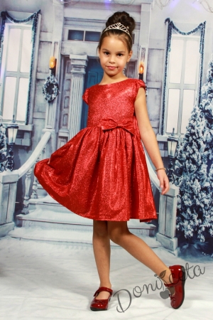 Детска рокля в червено с къс ръкав