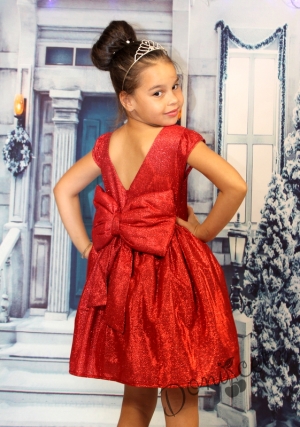 Празнична детска рокля с блясък в червено