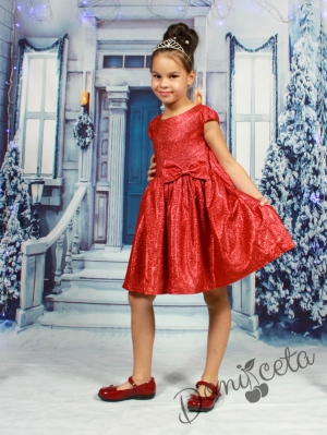 Червена официална детска рокличка с блясък