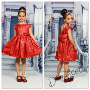 КОледна детска рокля с блясък в червено