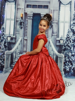 Дълга детска рокля за сцена в червено