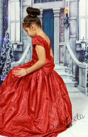 Официална дълга детска рокля  в бляскаво червено