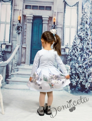 Детска рокля с дълъг ръкав в светлосиньо със зимна картинка