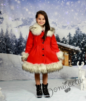Детско палто за момиче в червено с еко кожа
