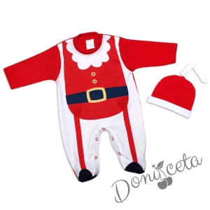 Коледен памучен комплект от 2 части/ костюм на Дядо Коледа