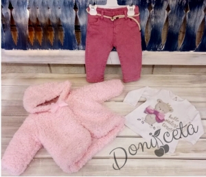 Бебешки комплект от  3 части за момиче с жилетка, дънкови панталонки и блузка