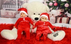 Коледна детска плюшена бебешка рокля с ританки и шапка в червено