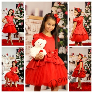 Официална детска рокля за Коледа от сатен и тюл