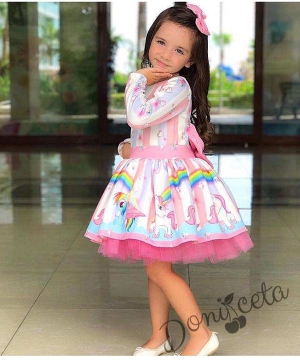 Детска рокля в розово с Пони в комплект с чантичка