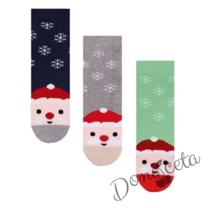 Детски термо коледни чорапи с Дядо Коледа в сиво