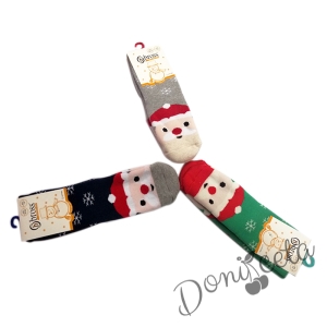 Детски термо коледни чорапи с Дядо Коледа в тъмносиньо
