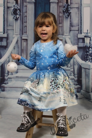 Детска официална рокличка със зимна картинка