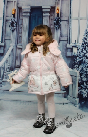 Детско зимно яке в розово в комплект с раничка