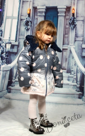 Детско зимно яке в тъмносиньо в комплект с раничка