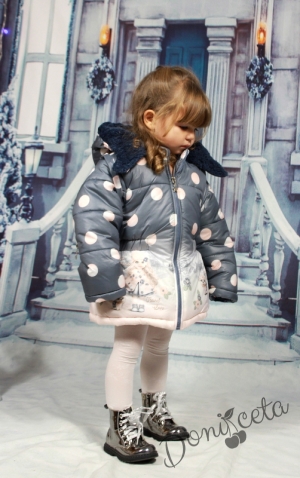 Детско зимно яке в тъмносиньо в комплект с раничка