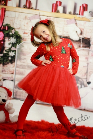 Зимна червена рокличка за момиченца