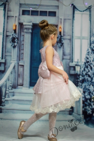 Официална детска рокля в пепел от рози и тюл с дантела