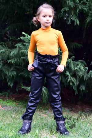 Детски дълъг кожен панталон в черно