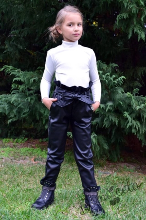 Детски дълъг кожен панталон в черно