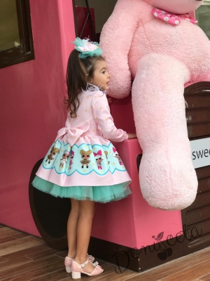 Детска рокля с дълъг ръкав с Лол в розово и тюркоаз