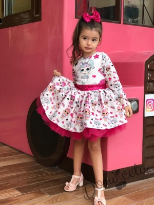 Детска рокля с дълъг ръкав с Лол в розово в комплект с панделка