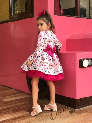 Детска рокля с дълъг ръкав с Лол в розово в комплект с панделка