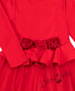 Официална детска рокля с розички на кръста и тюл