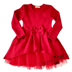 Детска рокля с дълъг ръкав Надежда в червено с тюл