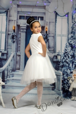 Празнична детска рокля в екрю със сребристи балеринки и тюл