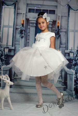 Празнична детска рокля в екрю със сребристи балеринки и тюл с пухкаво болеро