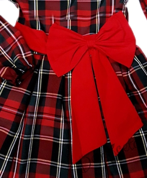 Официална или ежедневна детска рокля с дълъг ръкав в червено каре  с тюл