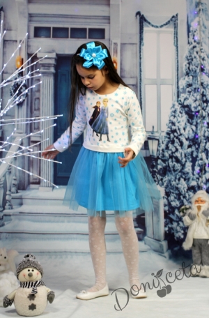 Детска рокля с Анна и Елза в светлосин тюл