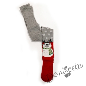 Коледен чорапогащник в червено и сиво със снежен човек