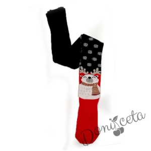 Коледен чорапогащник в червено и тъмносиньо със снежен човек