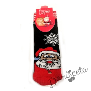 Детски термо коледни чорапи в тъмносиньо с Дядо Коледа
