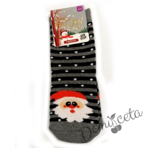 Детски термо коледни чорапи в сиво с Дядо Коледа