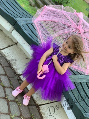 Официална детска рокля в лилаво от пайети и тюл на пластове Хава