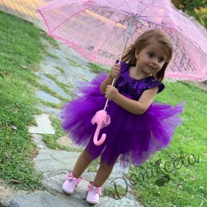 Официална детска рокля в лилаво от пайети и тюл на пластове Хава