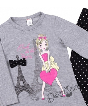 Комплект от туника с клин за момиче с Париж в сив меланж
