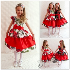 Официална детска рокля на цветя в червено Тоня
