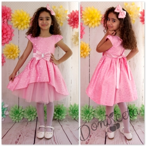 Официална детска рокля в розово с тюл