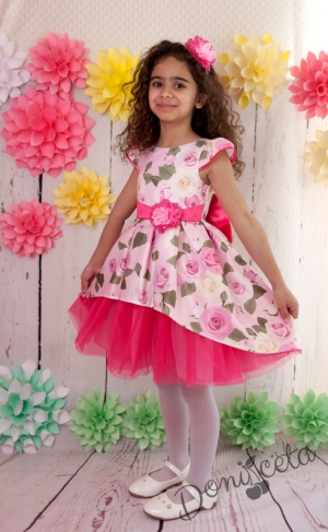 Официална детска рокля с розички и тюл