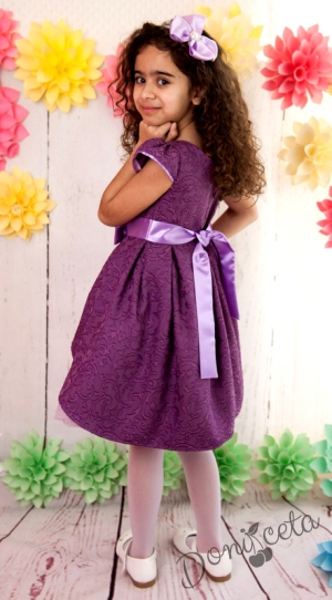 Официална детска рокля в тъмнолилаво с тюл