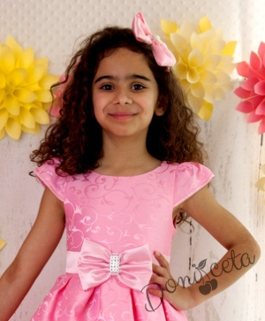 Официална детска рокля в розово с тюл